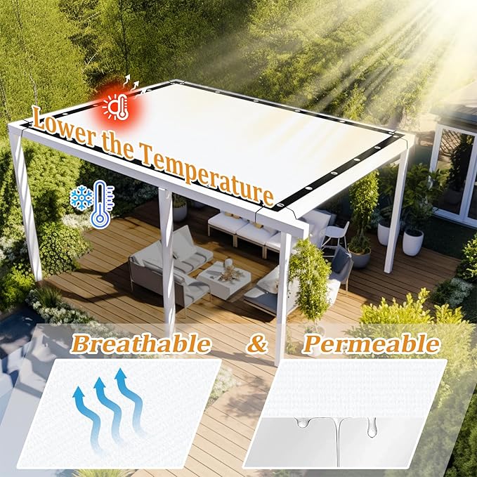 Shade&Beyond Customized Size 8' X 17' Shade Cloth with Grommets, 90% UV Protection UV Protection Mesh Tarp Sun Screens for Patio GN04, White