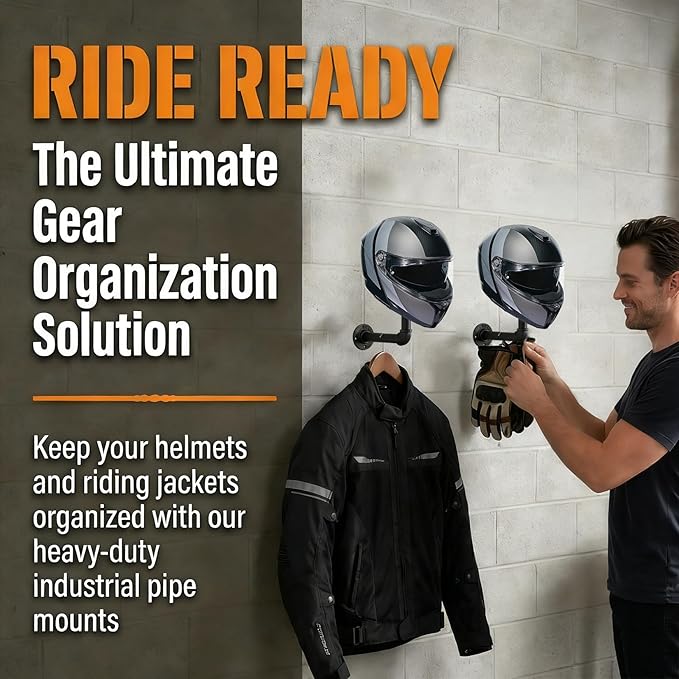 3 PCS Helmet Wall Mount - PSLER Industrial Pipe Helmet Rack,Wig Holder,Hat Display Rack for Motorcycle Helmets,Hats, Baseball and Rugby Helmets