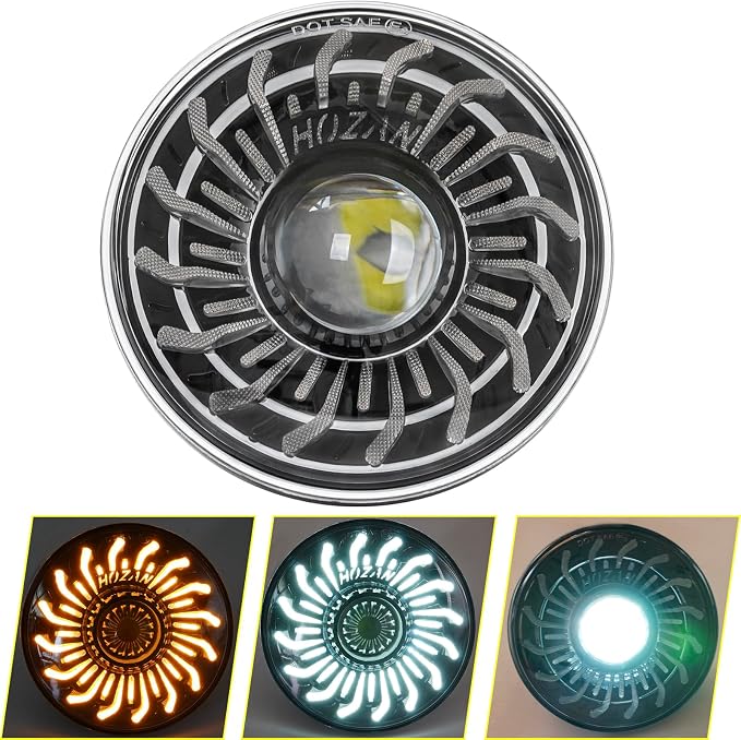 5.75inch 5-3/4 Black Animated Motorcycle Headlight Whirlwind White/Amber DRL Start-up Gradient Welcome Halo Light for Indian Scout Dyna Wide Glide XL1200 XG750 883 48 Night Road
