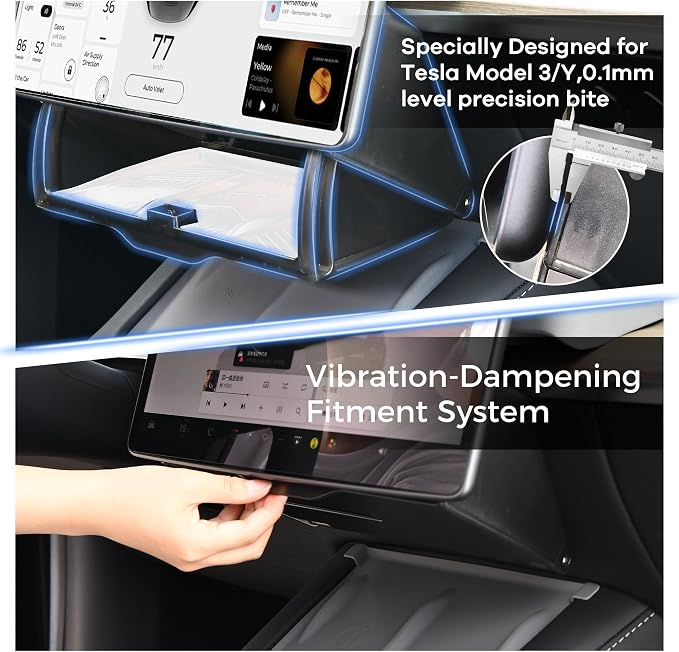 Under Screen Storage for Tesla Model Y/3 - Organizer Tray for Tesla Screen Compartment (Include Juniper & Highland), Enhanced Vehicle Interior with Secure Compartments (White)