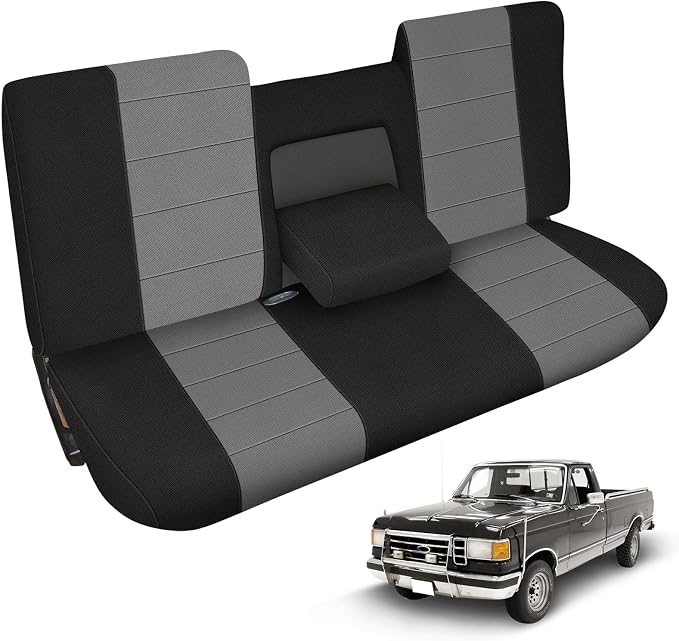 Truck Seat Cover Compatible with 1987-1991 Ford F150 Front Bench with Opening Armrest and Molded Headrest