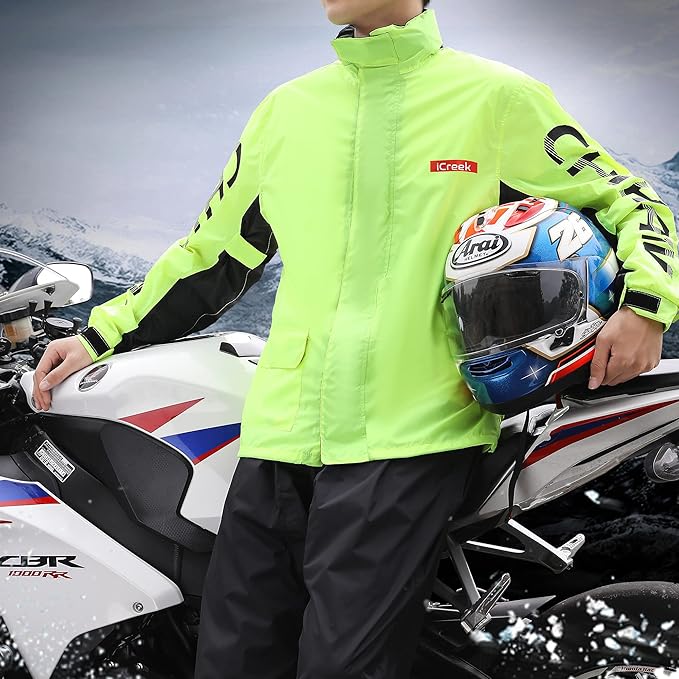 iCreek Motorcycle Rain Suit for Men and Women Waterproof Rain Gear Resistant Raincoat Outdoor Fashion with Hood