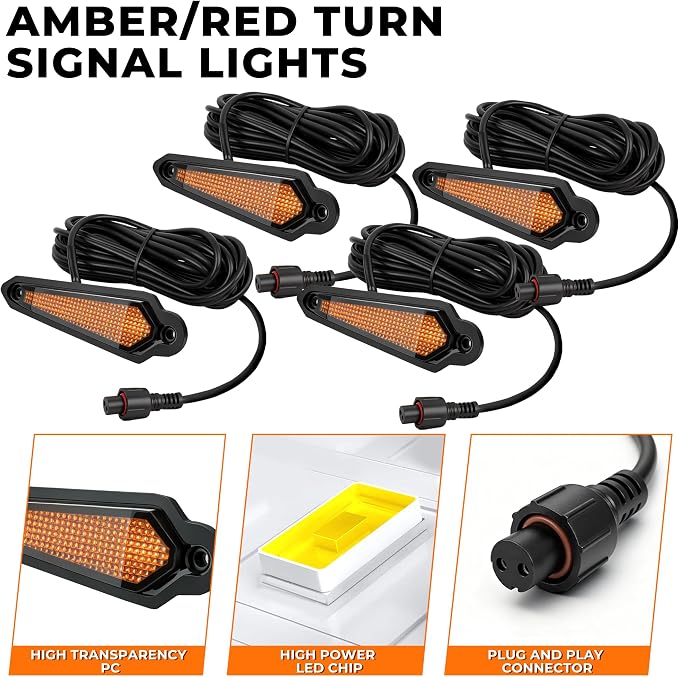 YUDE UTV ATV SXS Turn Signal Kit with 110dB Horn, 4PCS Amber LED Blinker Lights with Rocker Switch, Pre-Wired Plug and Play Street Legal Kit for Polaris Can-Am Kawasaki CFMOTO Yamaha 12V Golf Cart