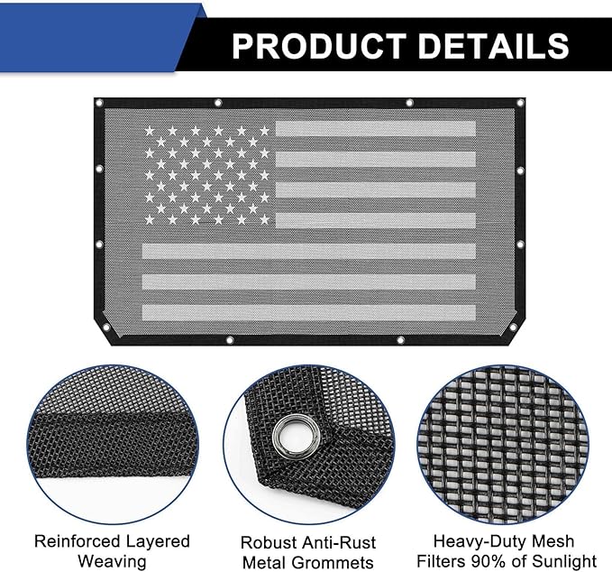 Sunshade for Jeep Wrangler JL JLU Unlimited 2 and 4 Door 2018-2023 Mesh Top Cover Sunroof Screen Bikini Soft Sun Shade with UV Blocker Exterior Accessories American Flag(Black)