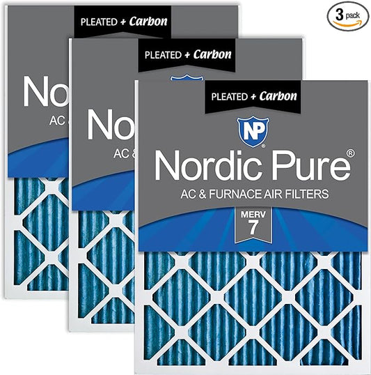 Nordic Pure 14x30x1 (Actual Size: 13 15/16 x 29 15/16 x 3/4) Pleated Air Filters MERV 7 Plus Carbon 3 Pack