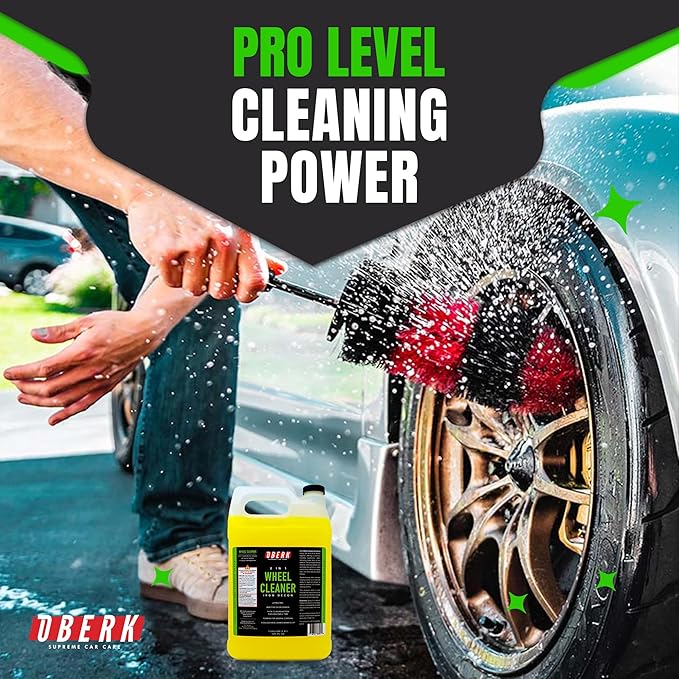 Oberk 2-in-1 Wheel Cleaner & Iron Remover – pH Neutral Iron Decon Spray for Car Detailing – Safe on Painted, Chrome, Aluminum, Powder-Coated Wheels (2 in1 Wheel Cleaner Gallon - 128oz)