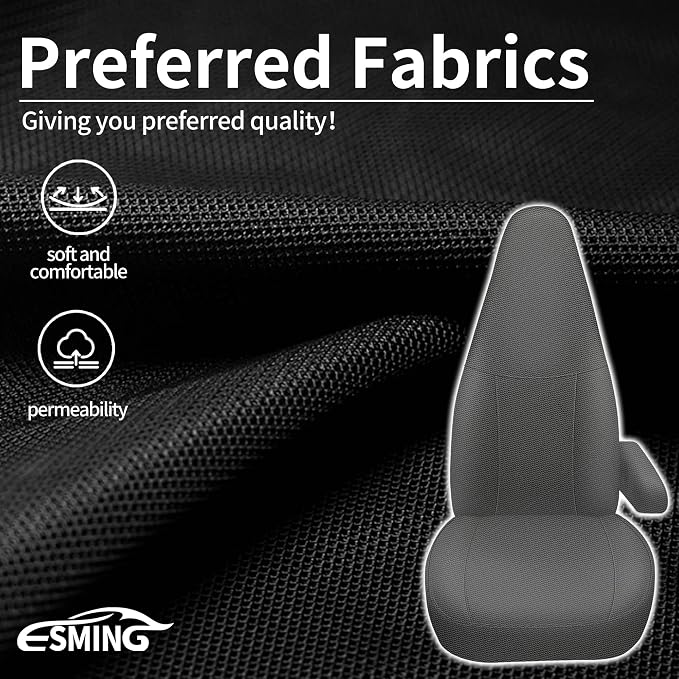 ESMING Front Heavy-Duty Oxford Fabric Seat Covers for Chevy Express 1996-2025 Front Bucket Seats Waterproof and Wear-Resistant, Easy to Install - Gray