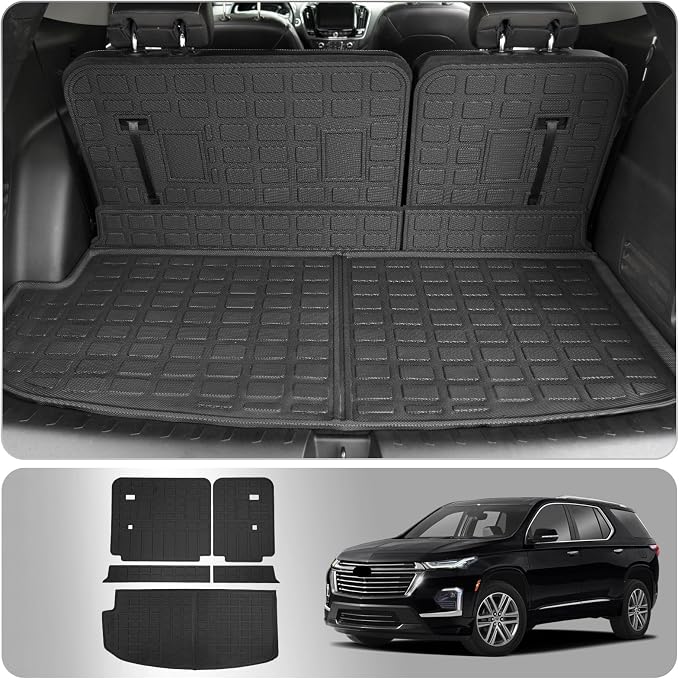 Cargo Mat Compatible with 2018-2023 (Fit 2024 Traverse Limited) Chevrolet Traverse Cargo Liner Trunk Liner Back Seat Cover Protector 2023 Chevy Traverse Accessories (Trunk Mat+Backrest Mats)
