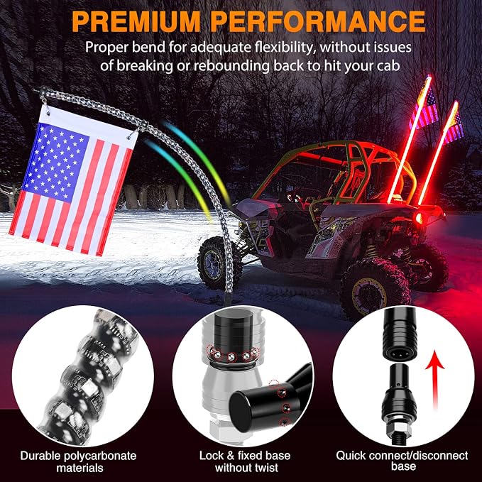 Nilight 2PCS 5FT Spiral RGB Led Whip Light w/RGB Chasing Modes RF Remote Control Lighted Antenna for Can-am ATV UTV RZR Polaris Dune Buggy 4 Wheeler Offroad Jeep Truck