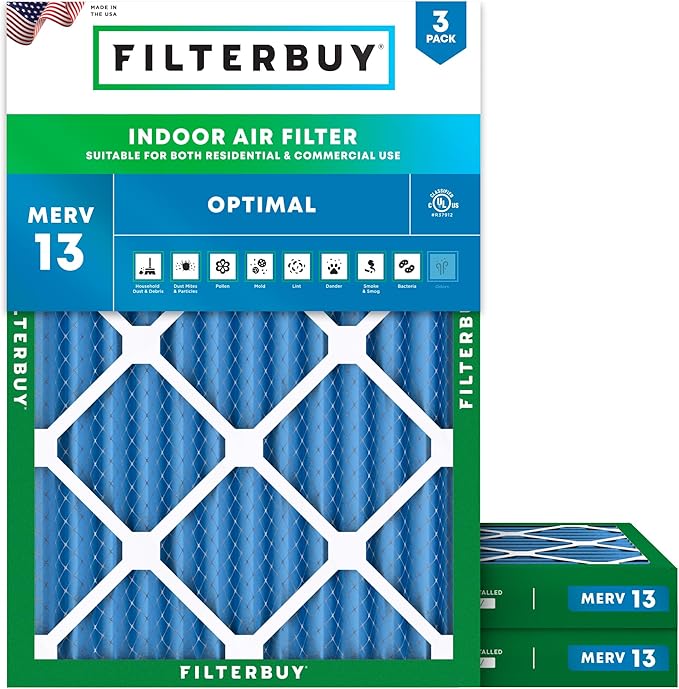 Filterbuy 28x30x2 Air Filter MERV 13 Optimal Smoke & Allergy Defense (3-Pack), Electrostatic Pleated HVAC AC Furnace Filters Replacement (Actual Size: 27.75 x 29.75 x 1.75)