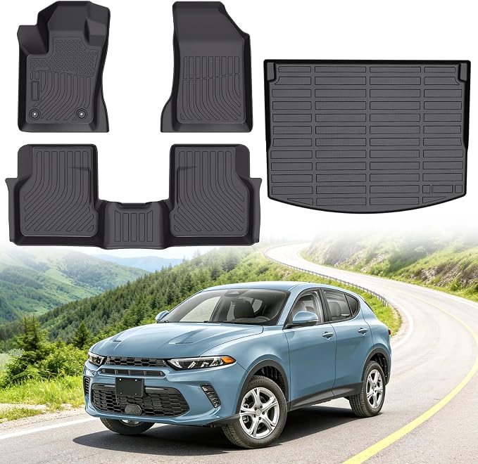 Floor Mats for Dodge Hornet GT/GT Plus & R/T Plug-in Hybrid 2023-2025, Custom Fit Heavy Duty TPE All Weather Protection, Waterproof Non-Slip Black (Two-Row Floor Mats & Cargo Liner)