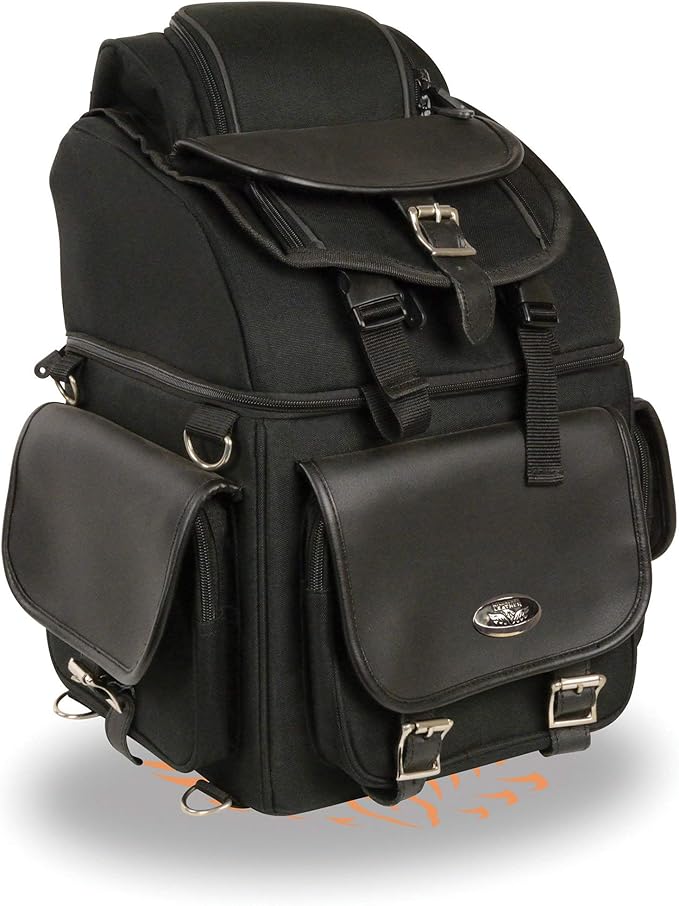 Milwaukee Leather MP8155 Large Black Textile '5 Pocket' Motorcycle Seat Sissy Bar Bag - Large