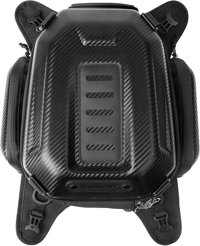 Rhinowalk Motorcycle Tank Bag Waterproof Backpack Hard-shell Expandable Rhinowalk Motorcycle Bags 15-18L Carbon Fiber Black