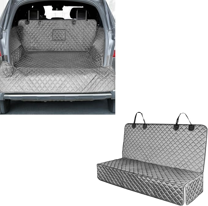 PETICON Dog Car Seat Cover and Cargo Liner, Nonslip Durable Pet Back Seat Bench Cover and Waterproof Pet Cargo Cover for Cars, Trucks, SUVs, Jeep, Bundle