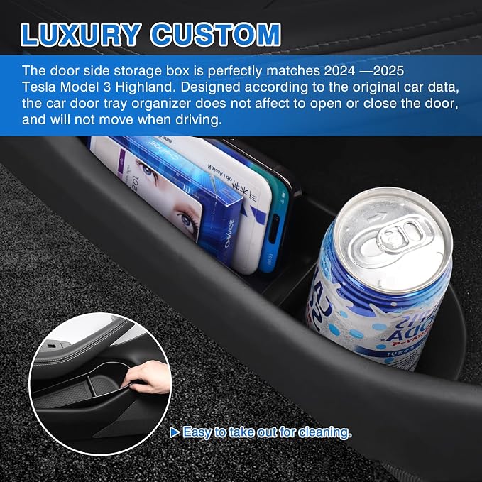Shademax 4PCS Door Organizer Insert Tray for Tesla Model 3 Highland 2024 2025 2026 Door Side Storage Box for Tesla Model 3 Highland Accessories Front and Rear Slot Pockets Protector TPE Material