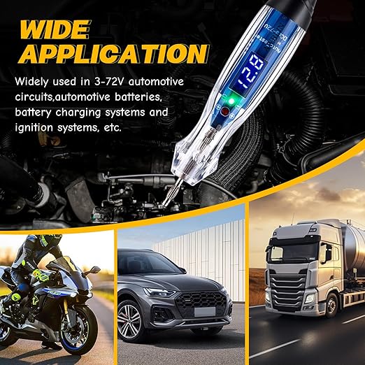 Test Light Probe Kit, 3-72V DC LED Digital Automotive Circuit Tester with Voltmeter, 18 Pieces Multi Function Auto Fuse Voltage Tester Electric Probe Test Kit