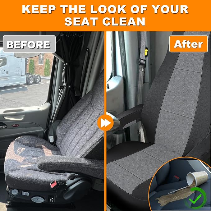 Leather Seat Cover Compatible with Peterbilt Model 579, 579EV, 589, 567, Bottom Back & Armrest Cover, Long Armrests 17in, Driver or Passenger 33in High Back Seat Cover