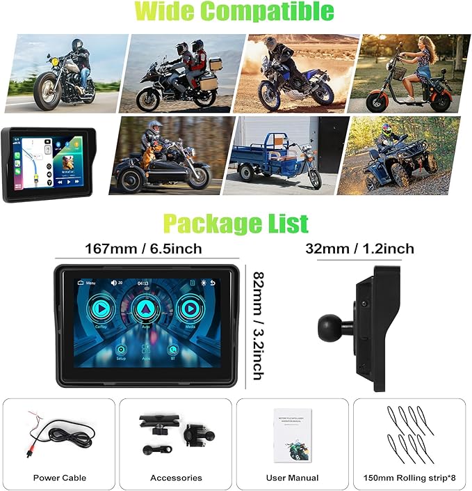 CAMECHO Motorcycle CarPlay Screen, 5" Waterproof Portable Wireless CarPlay Android Auto for Motorbike, Touch Screen Car Stereo Support Dual Bluetooth, Mirror Link, EQ, Siri Voice Control
