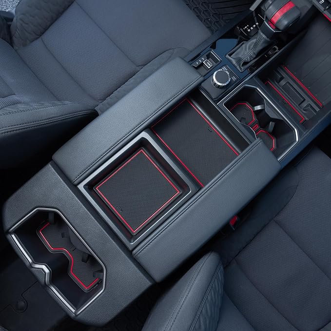 TOPINSTALL Red Center Console Tray and Rubber Liners Compatible with 2022 2023 2024 Tundra Accessories, Anti-Dust Dress Up The Interior