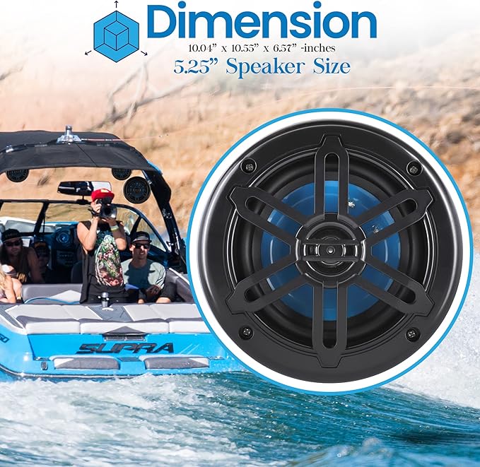 PyleUsa 5.25”Waterproof Off-Road Speakers-180W 2-Way Marine Woofer Sound System w/ 360° Rotatable Bracket, Full Range Outdoor Audio Stereo Speaker for Motorcycle ATV Jeep Boat, Includes Bracket(Black)