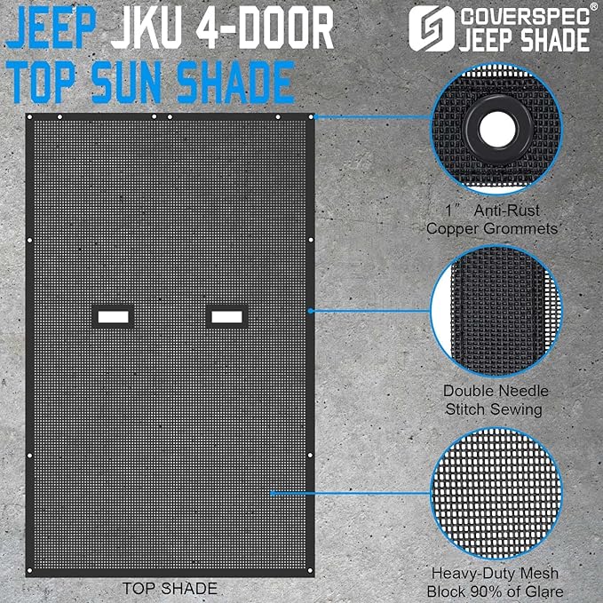 JK Sun Shade Top Compatible with Jeep Wrangler 4 Door 2007 to 2018 Sunshade Sunroof Bikini Cover Blocks UV Wind Noise Black Mesh for Full Length