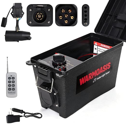 Trailer Light Tester with Remote Control, Equipped with 7 Pin Flat, 6 Pin Round, 4/5 Pin Connectors, 98 ft Remote Range, Dust & Splash Resistant, Easy Operation & Reliable Detection【No Battery】