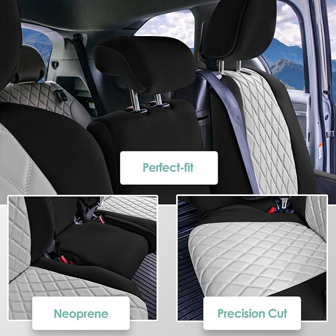 FH Group Custom Fit Car Seat Covers Specifically Made for Toyota Sienna 2021-2024, Gray Ultraflex Neoprene 2nd Row Set Automotive Seat Covers, 8 Seater SUV Seat Covers, Toyota Accessories