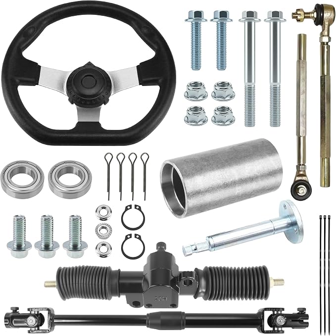 270mm/10.6'' Front Steering Wheel Parts 330mm/13'' Rack Pinion Adjustable Shaft Tie Rod Ends Assembly for DIY Electric 110cc 125cc 150cc Go Kart Golf Buggy UTV Off-road Vehicle