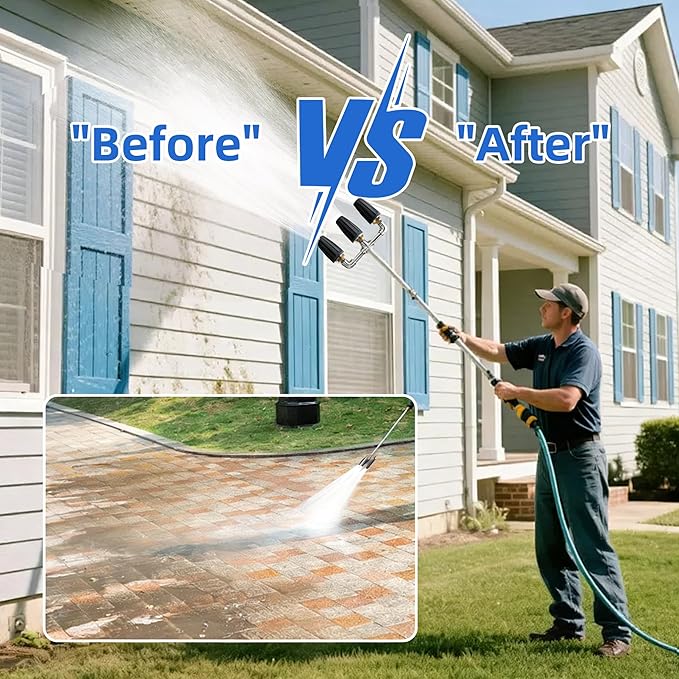 Triple Turbo Nozzle Pressure Washer, Triple Pressure Washer Nozzle, 360° Rotating 4000 PSI Turbo Nozzle with 1/4" Quick Connector 2.0 Orifice, 304 Stainless Steel for Driveway/Deck Clean(Black)