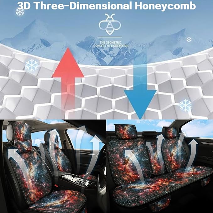 Luxury Boho Car Seat Covers Set,5-Seat Full Set with Headrest,Starry Sky Vintage Bohemian Pattern Honeycomb Knit Fabric,Breathable&All-Season Universal Automotive Seat Protectors