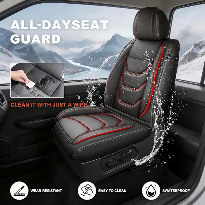 for Ford F150 SuperCrew Seat Covers 2009-2026 Full Set All Trims | Custom Leather F250/F350/F450 Seat Covers 2017-2026 XL XLT Lariat Platinum King Rach Limited Airbag Safe Full Waped,Black&Red