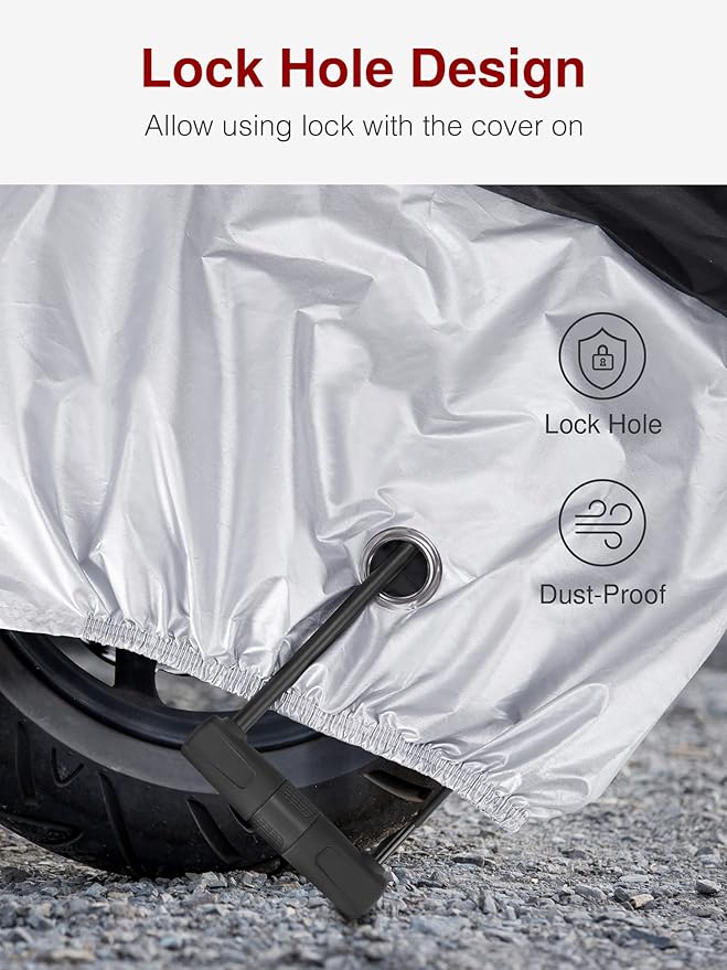 Puroma Motorcycle Cover Heavy Duty Scooter Cover Waterproof Outdoor All Season Universal Weather Quality Protection with Night Reflective, Lock Holes and Storage Bag Fits up to 105" Motorcycle Vehicle