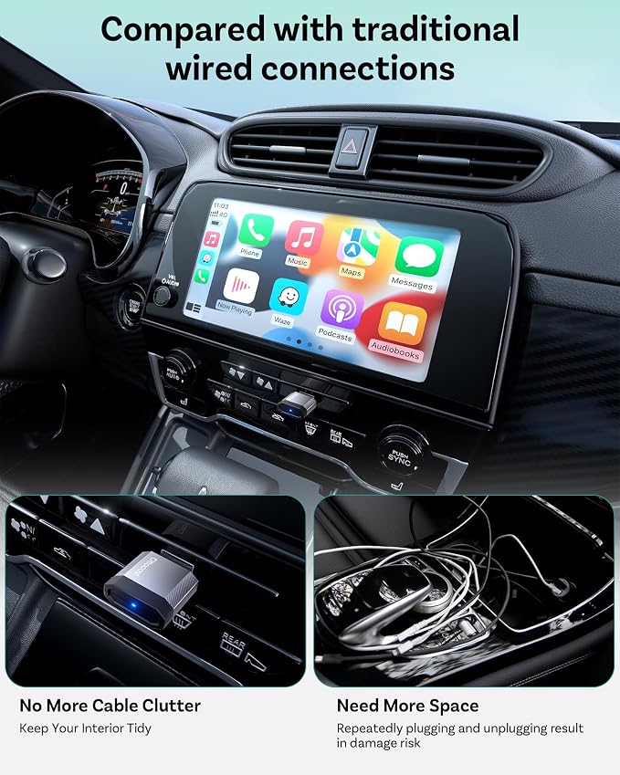 OTTOCAST Mini Nova Wireless CarPlay & Android Auto USB-C Adapter, 2-in-1 Adapter for iPhone iOS 10+ & Android 11+, Auto-Reconnect for 800+ Wired CarPlay Vehicles Models (2016+)