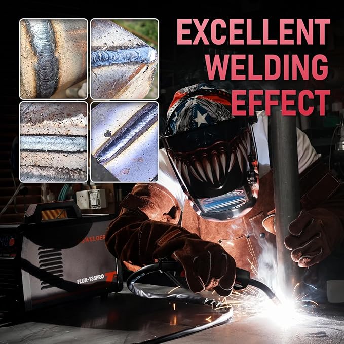 YESWELDER 135A MIG Welder, 110V Flux Core MIG/Lift TIG/Stick 3-in-1 Large LED Digital Display Welding Machine IGBT Inverter Welder