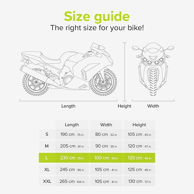 VELMIA Motorcycle Cover - Extremely Heat Resistant up to 550F, Waterproof for All Seasons, Fits Motorcycles, Scooters, Mopeds & Harleys