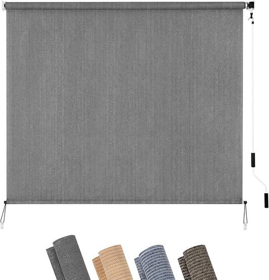 KELIXU Patio Shades Roll Up Outdoor Blind, 10' W x 8' H Cordless Sun Shade Privacy Screen with 90% UV Protection Exterior Roller Shade Cloth for Porch Pergola Backyard Windows Balcony, Gray