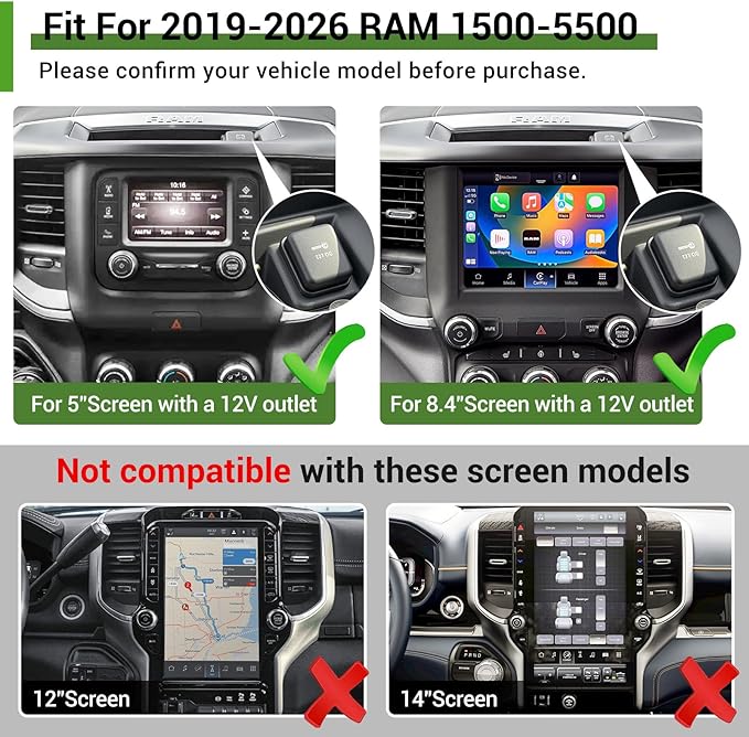 5" 8.4" Screen Magnetic Phone Mount Holder for 2019-2026 Dodge Ram 1500 2500 3500 w/12V Outlet Part Magnet Dash Cell Phone Cradles Adjustable Phone Stand Accessories for 2019+ RAM 1500-3500