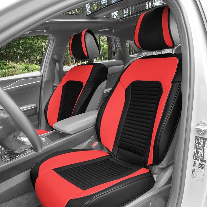 FH Group Front Set Faux Leather Car Seat Cover Cushions for Low Back Seat, Universal Fit, Airbag Compatible Seat Cover for SUV, Sedan, Red