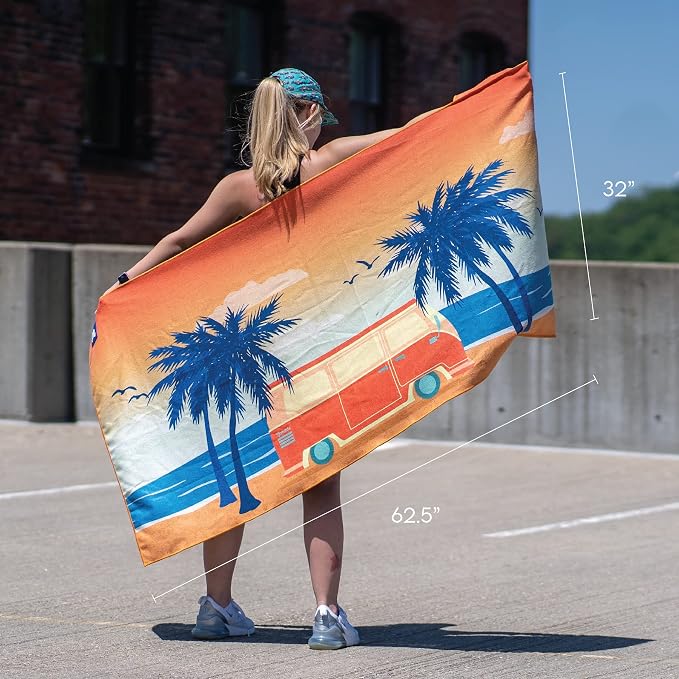 Sprints Athletic Running Towel, Full-Sized, Car Seat Cover - Performance Microfiber (Retro Sunset w/Snaps)