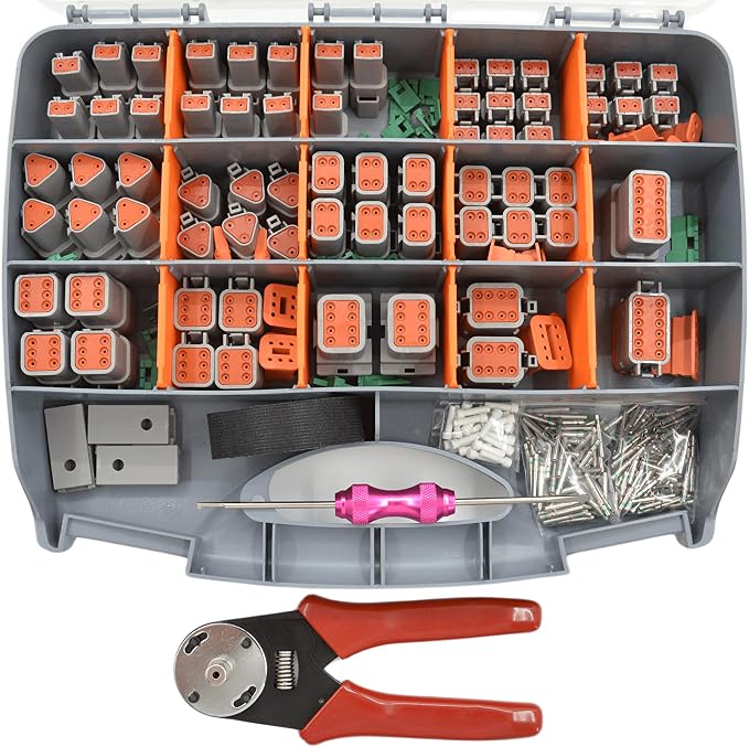 416 PCS Deutsch DT Connector Kit,2 3 4 6 8 12 Pin Automotive Connectors,With Crimping Pliers (14-20AWG) And Connector Removal Tool,IP67 Rated Gray Waterproof Housing Set,Deutsch 16# Solid Contacts