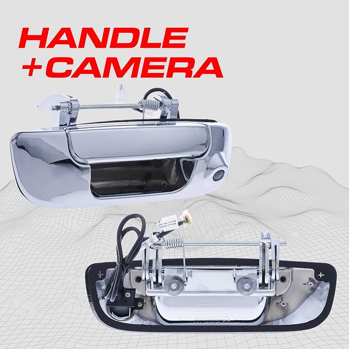 Master Tailgaters Chrome Tailgate Handle with Backup Camera Replacement for Dodge Ram 1500, 2500, 3500 (2002-2009) | IP68 Waterproof | Parking Grid Lines Available | Easy to Install