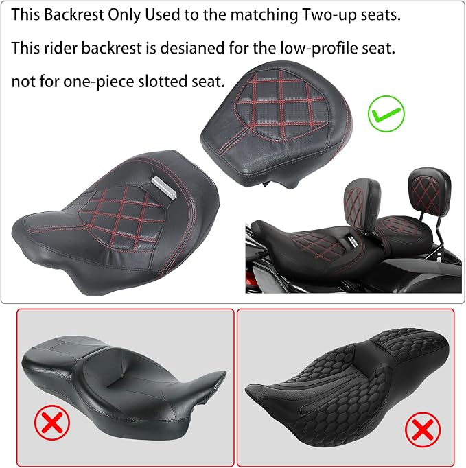 FOVPLUE Rider Backrest,Adjustable Driver Backrest Pad Kit fits for Harley Touring CVO Road Glide Road King Electra Glide Street Glide FLHR FLTRX FLHX FLHT 2009-2023,Double Red Stitching