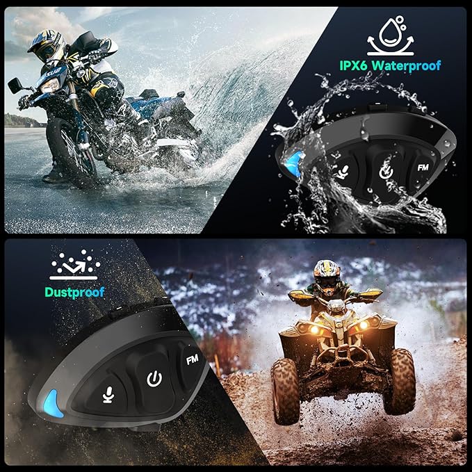 Moman Motorcycle Helmet Headset Speaker, RS-S Motorbike Helmet Headphone HiFi/Noise Cancellation/Auto Answer/FM Radio/AI Voice/IPX6 Waterproof with 2 Type Mics Earphone for All Helmets and Solo Riding