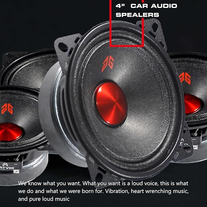 MX40P1 Loudspeaker 4 Inch Midrange 120 Watts 4 Ohms Red Dust Cap, Premium Quality Audio Door Speakers for Car or Truck Stereo Sound System, Black (2 Speakers)