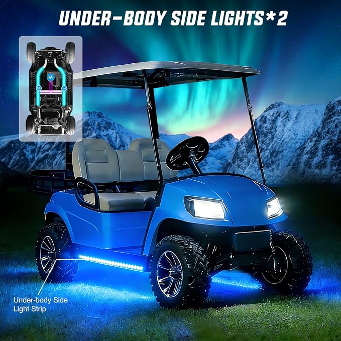 Nilight 2PCS Golf Cart Underbody Lights Kit RGB Multi-Mode LED Neon Accent Lighting Lamp APP Remote Control Sound Active Music Sync IP67 Waterproof 12V-66V for EZGO Yamaha Club Car