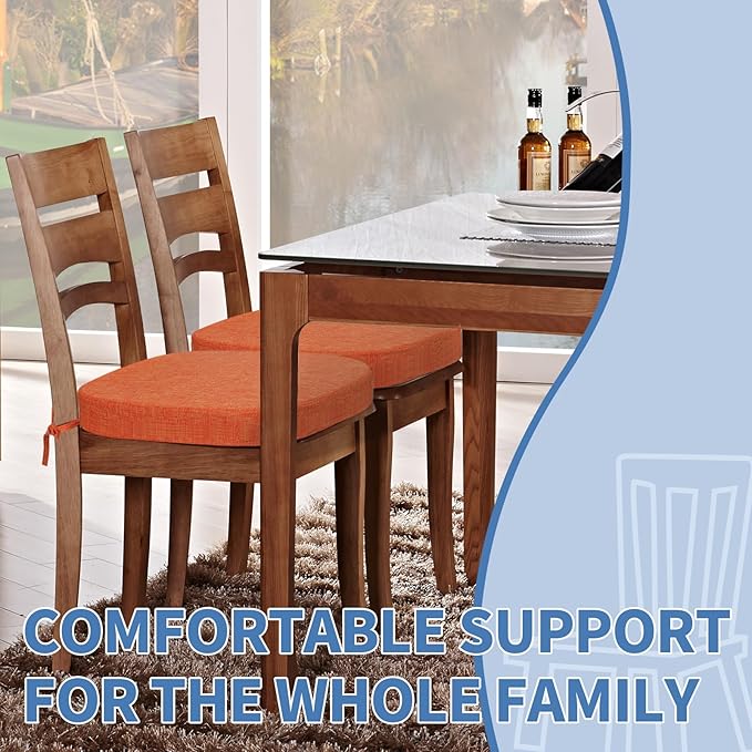 BUYUE Thickened 2.5" Dining Chair Cushions Set of 6, U-Shape High Density Foam Comfortable Chair Pads for Kitchen, Slip Resistant Indoor Seat Cushions (6 PCS, Orange)