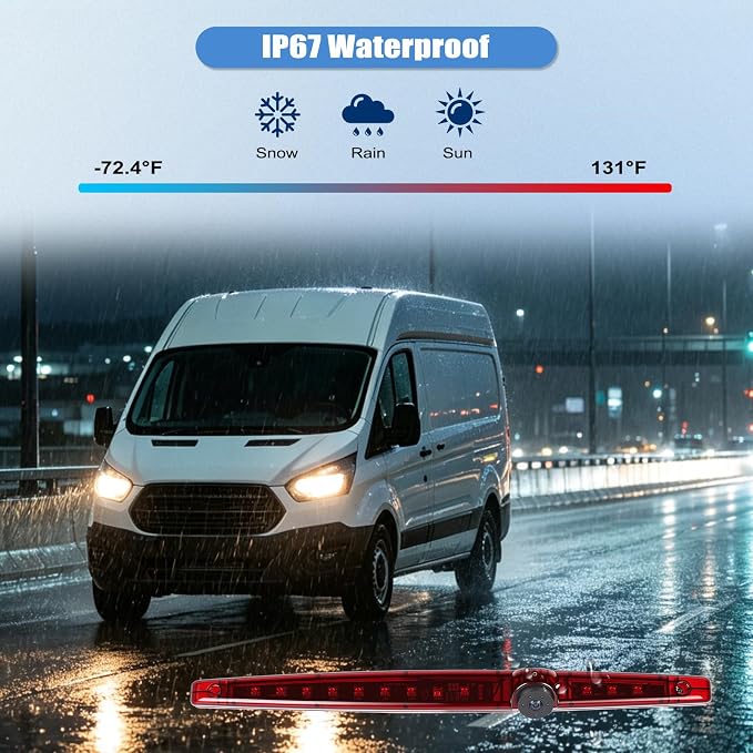 3rd Brake Light Top Roof Mount Backup Camera, 720P AHD/CVBS Dual Signal Wired Rear View Camera, IP67 Waterproof Night Vision 140° Wide Angle for Universal Flat Rear Door Car Truck SUV RV