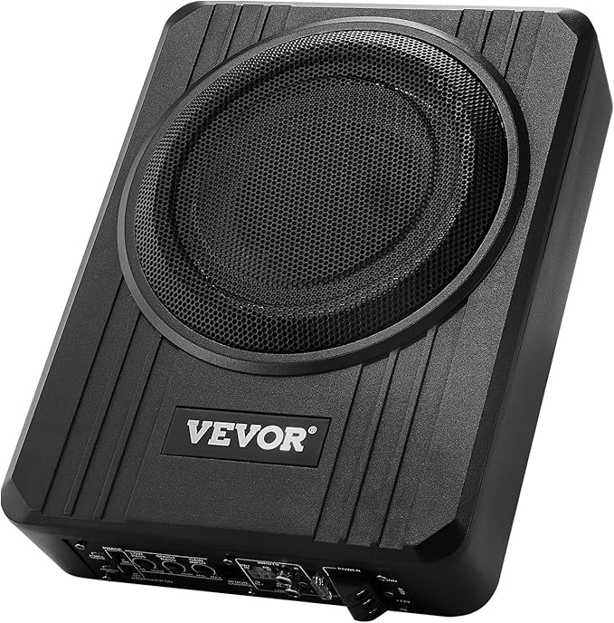 VEVOR 8" 400W Underseat Car Subwoofer, Slim Powered Car Subwoofers Under The Seat, Low Profile Audio Sub Built-in Amplifier, High/Low Level Input & Volume Controller for SUVs, Car, Truck, RV