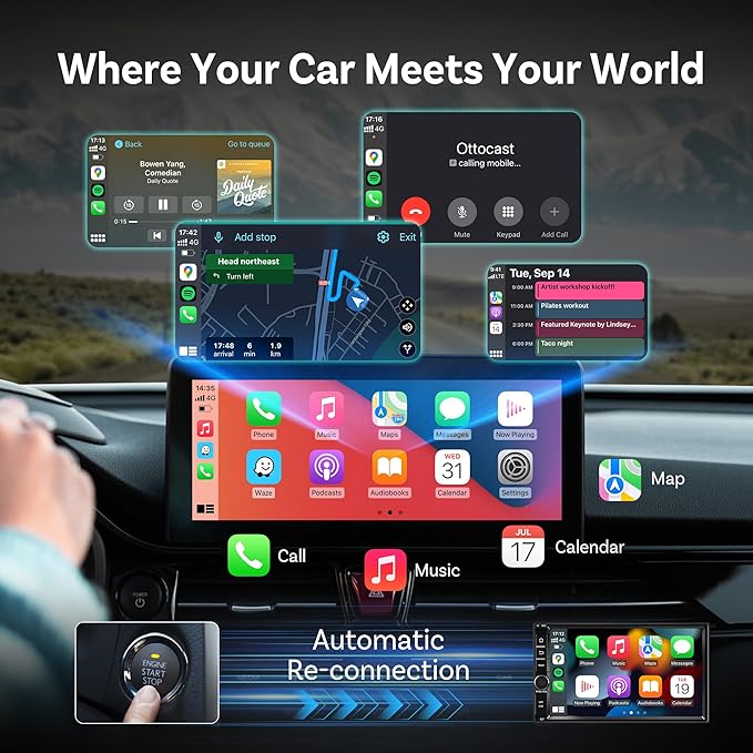 OTTOCAST Mini 2025 Wireless CarPlay & Android Auto 2-in-1 Adapter, Fast Stable Connection, Plug & Play for iPhone & Android Devices (White)