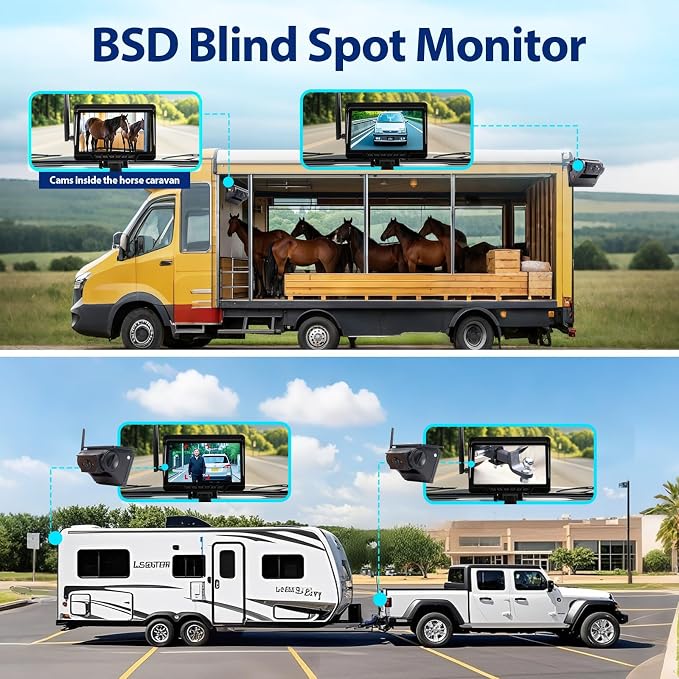 Magnetic Solar Wireless Backup Camera 7" HD 1080P Recording Monitor, Alarm Function, Night Vision, Vehicle Back up Cameras for Car RV Truck Trailer Camper SUV